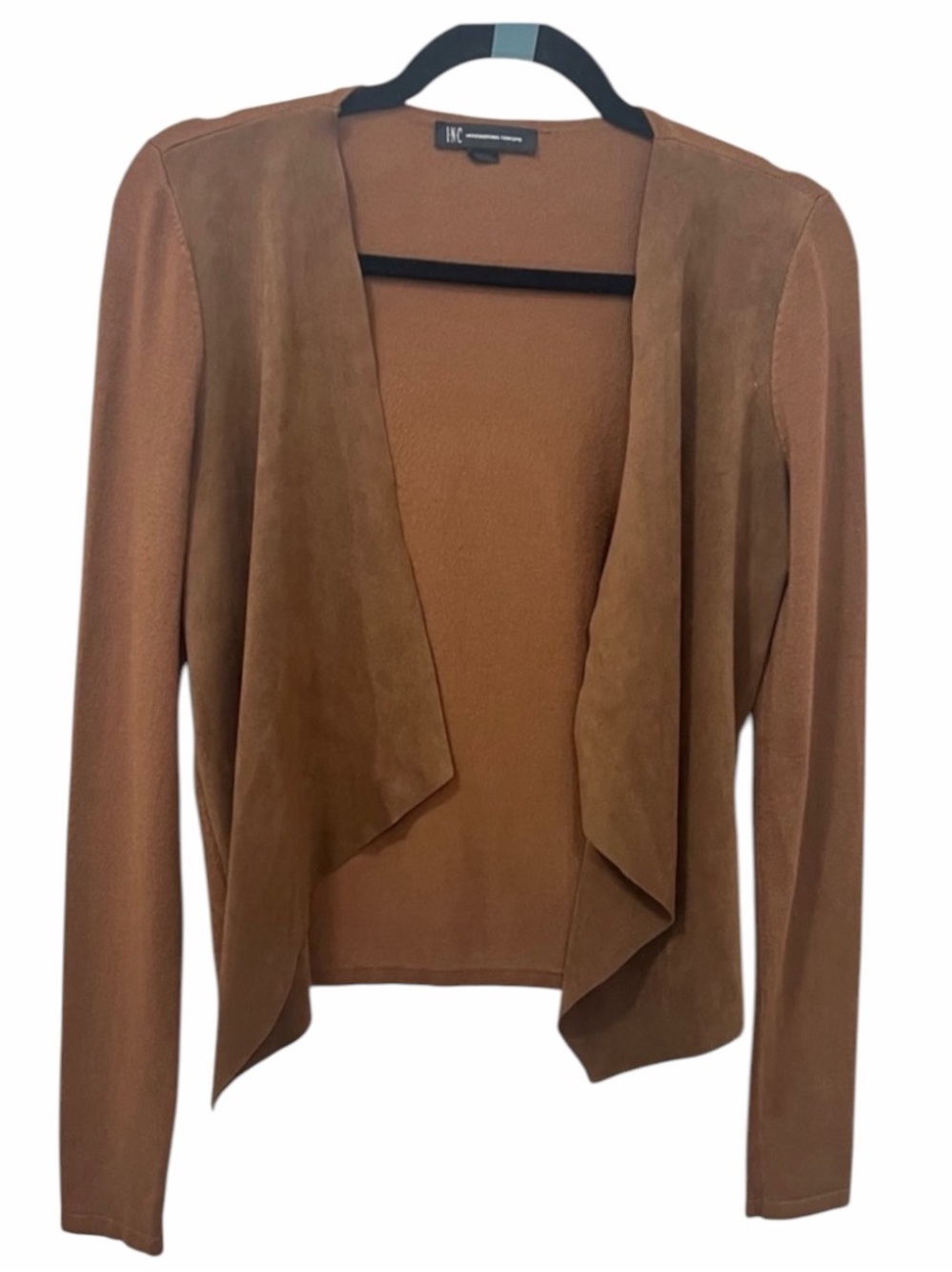 INC International Concepts Faux Moleskin Cardigan Cowgirl Brown Suede PM - Picture 4 of 6